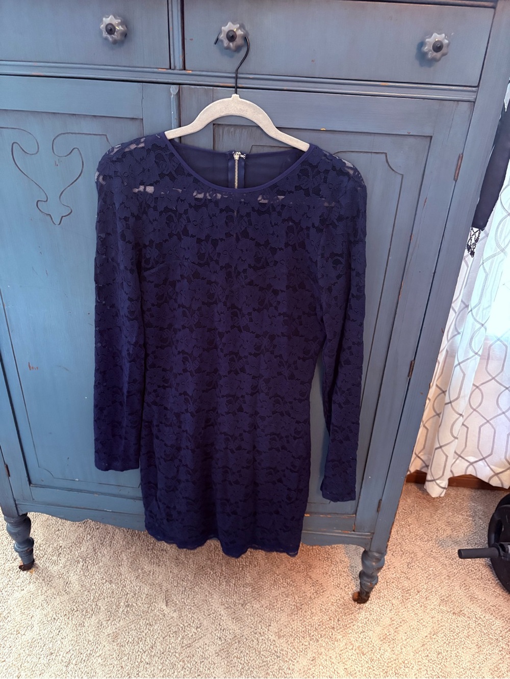 Express Women’s Navy Lace Long-Sleeve Dress